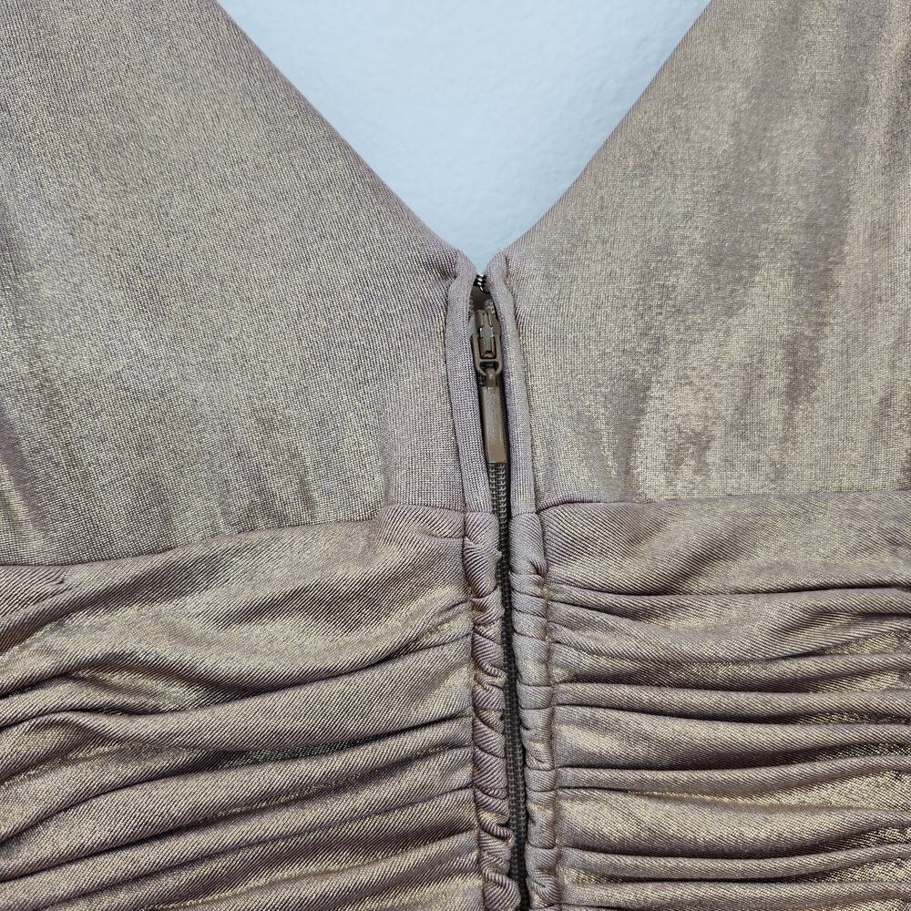 Vintage Y2K Adrianna Papell Gold Ruched V Neck Evening Tank Top S - Picture 5 of 7